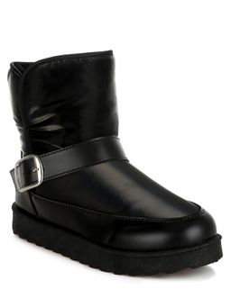 London Rag - Black Buckle Strap Puffy Ankle Boots