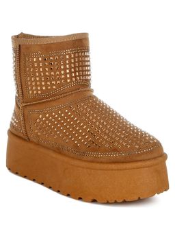London Rag - Tan Chunky Rhinestones Ankle Boots