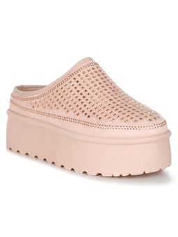 London Rag - Pink Rhinestones Embellished Flatform Classic Slip-On