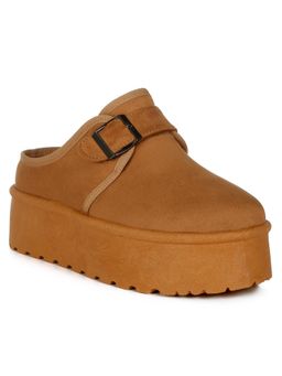 London Rag - Tan Buckle Strap Fur Flatform Classic Slip-On