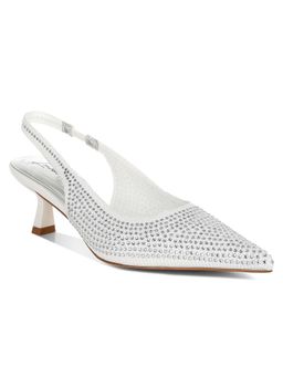 London Rag - White Flyknit Rhinestone Slingback Kitten Heel Mules