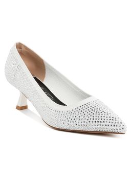 London Rag - White Breathable Flyknit Rhinestone Pumps
