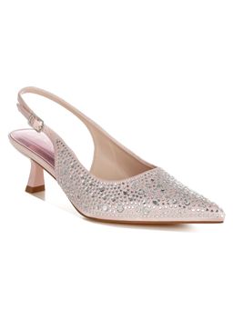 London Rag - Pink Pointed Toe Rhinestone Slingbacks Kitten Heel Mules