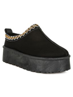 London Rag - Black Embroidered Flatform Classic Slip-On