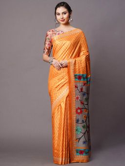 Odette - Yellow Festive Dole Silk Printed Saree with Unstitched Blouse