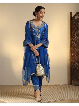 Sarvaa by Kriti - Blue Jiya Embroidered Kurta and Pant