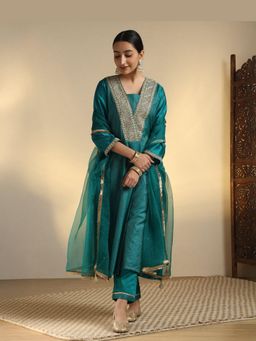 Sarvaa by Kriti - Teal Chaitri Embroidered Kurta and Pant