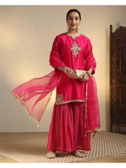Sarvaa by Kriti - Magenta Pritha Embroidered Kurta with Sharara and Dupatta