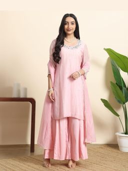 Sarvaa by Kriti - Pink Phagun Embroidered Kurta and Sharara