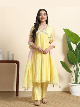 Sarvaa by Kriti - Yellow Bahaar Embroidered Kurta and Pant