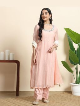 Sarvaa by Kriti - Peach Nargis Embroidered Kurta and Pant