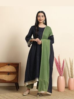 Sarvaa by Kriti - Navy Blue Ipsa Embroidered Kurta and Pant