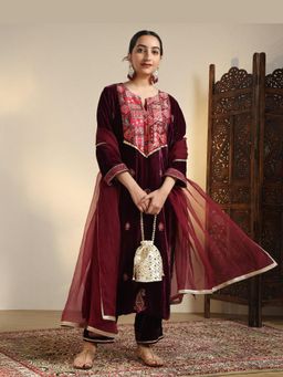 Sarvaa by Kriti - Wine Rooh Embroidered Kurta and Pant
