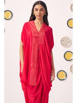 Western Era - Shimmer Cross Pleated Red Kaftan
