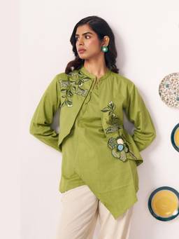 Western Era - Green Moss Meadow Embellished Drape Tunic