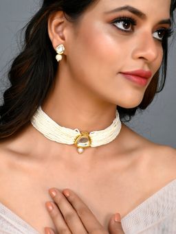 Silvermerc Designs - Gold Plated Kundan Choker Jewellery Set