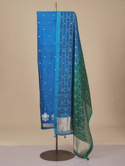LABEL KALASHREE - Blue Pure Silk Contrast Unstitched Suit