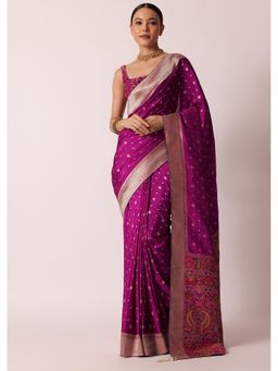 KALKI FASHION - Purple Banarasi Silk Woven Handloom Saree with Unstitched Blouse