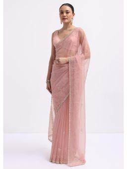 KALKI FASHION - Pink Cut Dana Embroidered Sequined Organza Saree with Unstitched Blouse