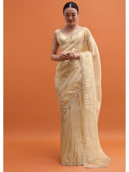 KALKI FASHION - Gold Cut Dana Embroidered Sequined Tissue Saree with Unstitched Blouse