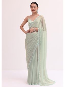 KALKI FASHION - Powder Green Embellished Saree with Unstitched Blouse