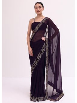 KALKI FASHION - Purple Solid Georgette Cut Work Saree with Unstitched Blouse