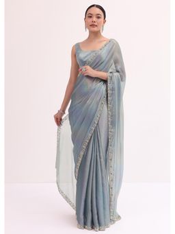 KALKI FASHION - Grey Solid Embellished Saree with Unstitched Blouse