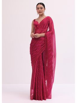 KALKI FASHION - Red Swarovski Stone Embroidered Saree with Unstitched Blouse