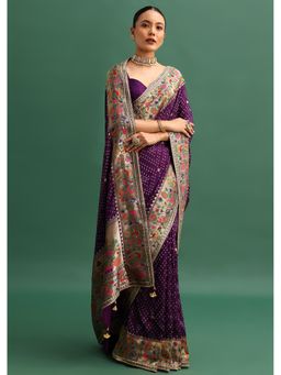 KALKI FASHION - Purple Silk Woven Bandhani Paithani Border Saree with Unstitched Blouse