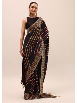 KALKI FASHION - Black Silk Woven Butta Gota Work Saree with Unstitched Blouse