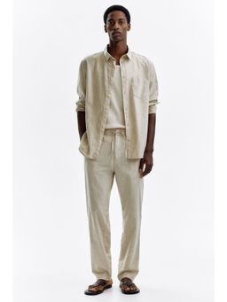 H&M - Men White Regular Fit Linen-Blend Trouser