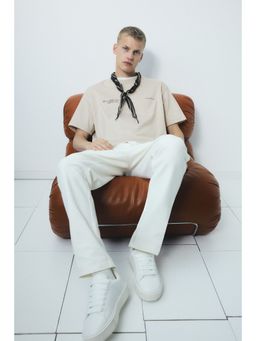 H&M - Men Beige Loose Fit Printed T-Shirt
