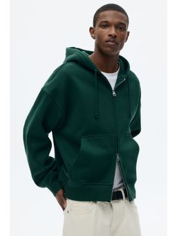 H&M - Men Green Oversized Fit Zip-Through Hoodie