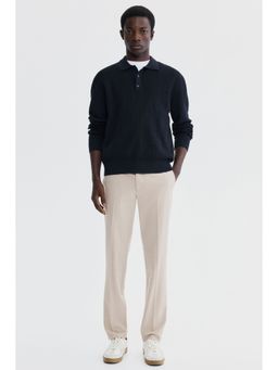 H&M - Men Beige Slim Fit Tailored trousers