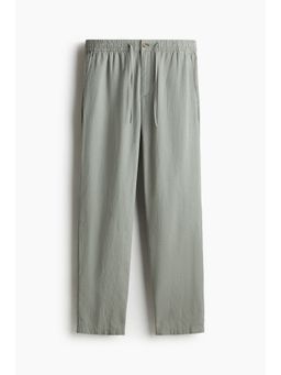 H&M - Men Green Regular Fit Linen-Blend Trousers