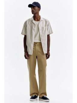 H&M - Men Beige Regular Fit Short-Sleeved Linen-Blend Shirt