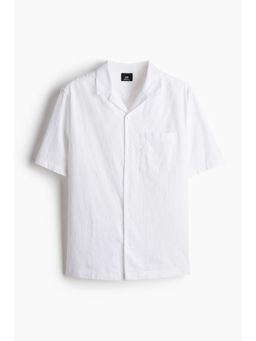 H&M - Men White Regular Fit Short-Sleeved Linen-Blend Shirt