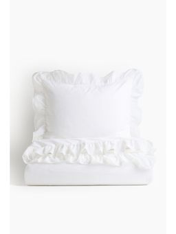 H&M - White Flounced Single Duvet Cover Set