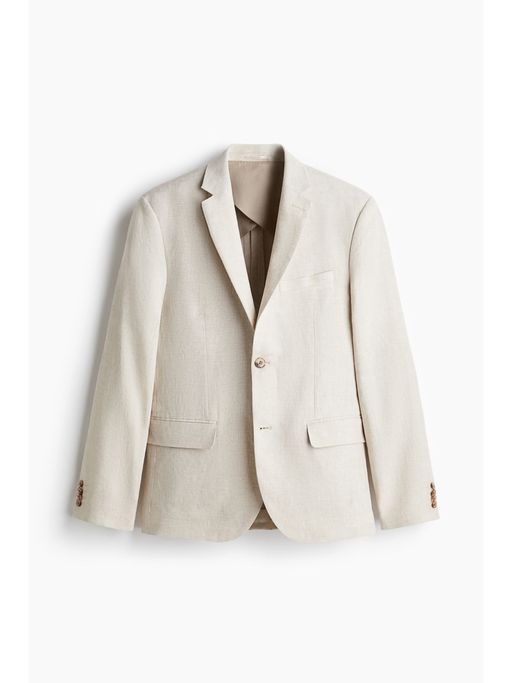 H&M Men Beige Slim Fit Linen Jacket