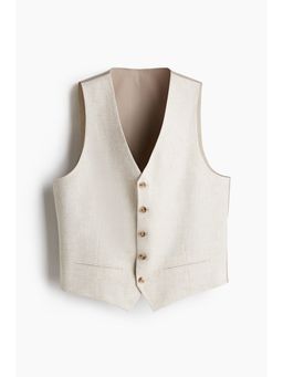 H&M - Men Beige Slim Fit Linen Suit Waistcoat