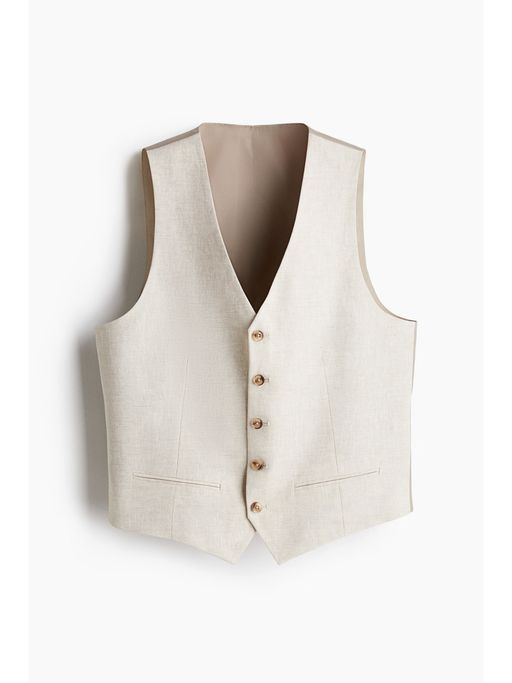 H&M Men Beige Slim Fit Linen Suit Waistcoat