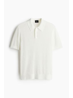 H&M - Men White Regular Fit Hole-Knit Polo Shirt