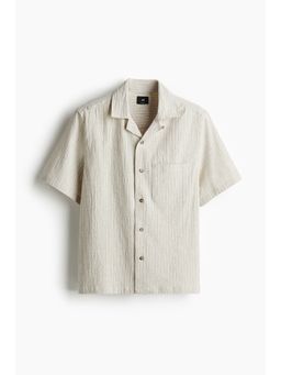 H&M - Men Beige Regular Fit Linen-Blend Resort Shirt