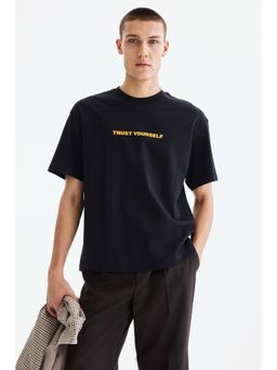 H&M - Men Black Loose Fit Printed T-shirt
