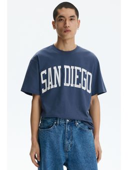 H&M - Men Blue Loose Fit Printed T-Shirt