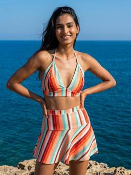 AOBA - Sunset Stripe Halter Swim Top and Bottom