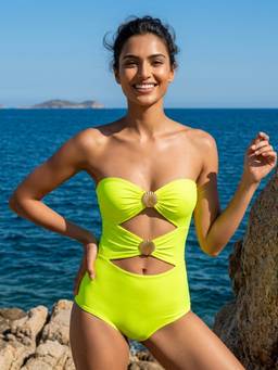AOBA - Neon Green Shell Strapless Cutout Swimsuit