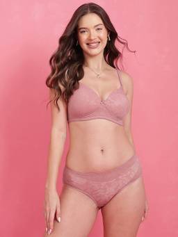 Clovia - Women Self-Patterned Padded Bra And High Waist Hipster Panty