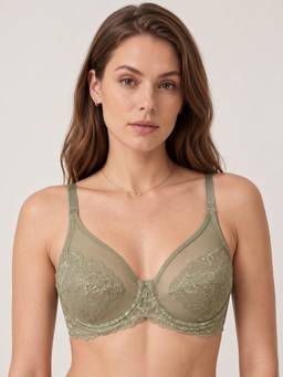 2PEACE - Green Non Padded Underwire Self Design Seamless Bralette Bra