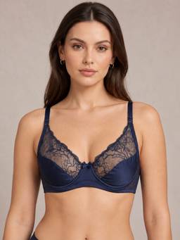 2PEACE - Blue Non Padded Underwire Self Design Seamed Bralette Bra